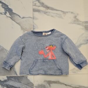 Zara Distressed Light Blue Sweatshirt with Pink Panther, GUC, Fashion Trend